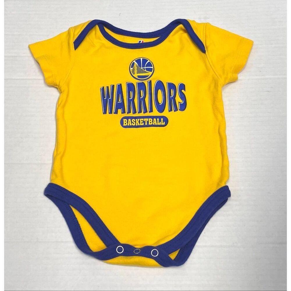 NBA Warriors Basketball Yellow With Blue Trim Bodysuit   Boys Size 12 Months